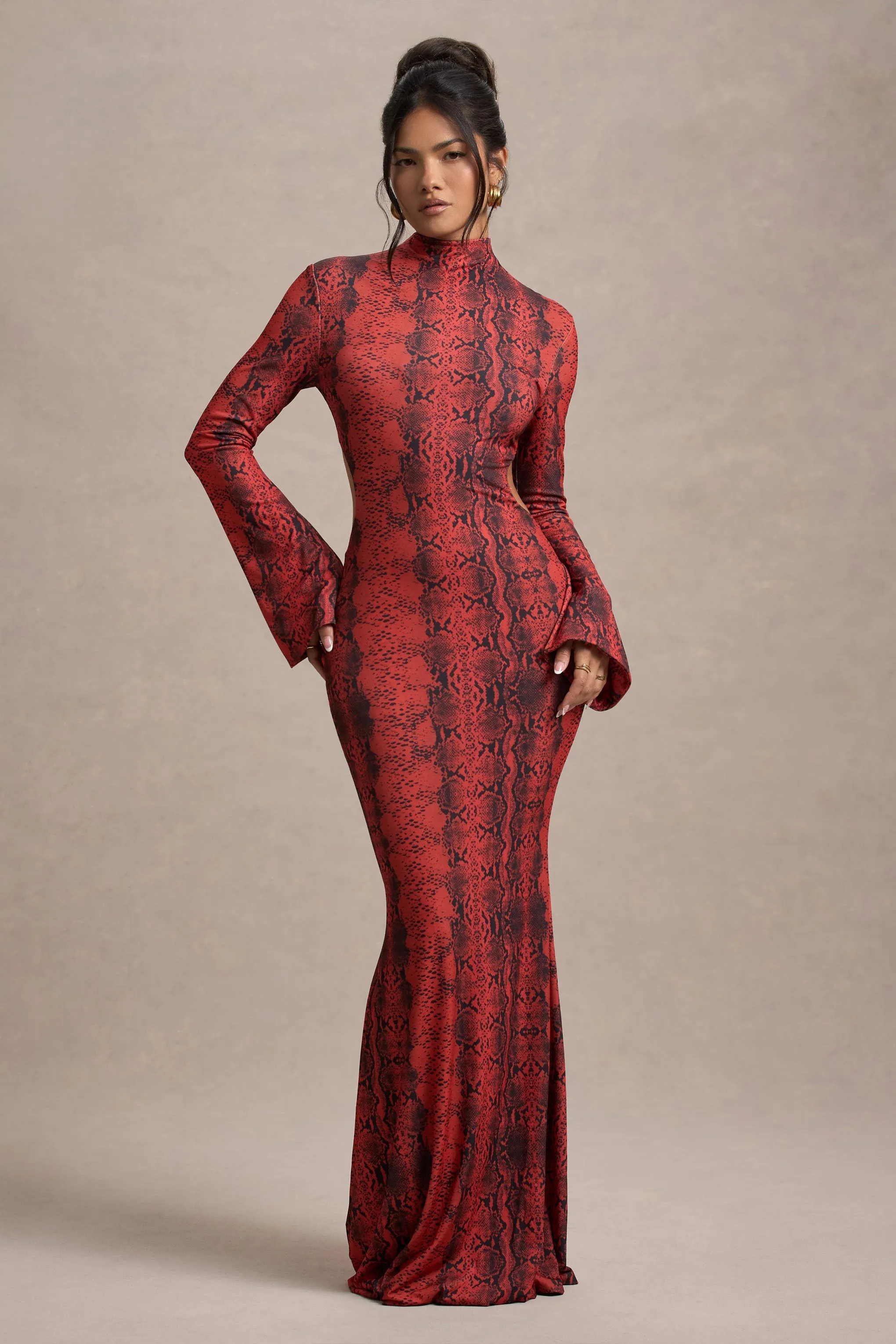 Arabia | Red Snake Print High-Neck Cut-Out Maxi Dress sold by Club L London product image thumbnail 5
