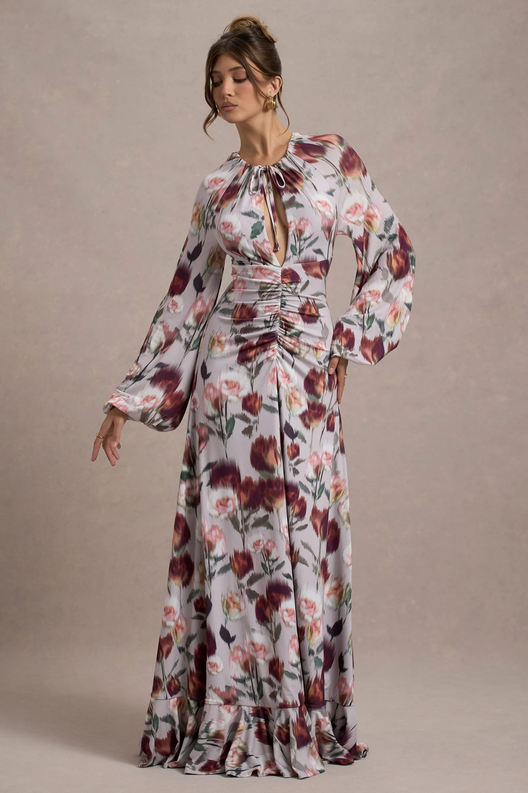 Althena | Cream Floral Print Balloon-Sleeve Maxi Dress sold by Club L London product image thumbnail 5