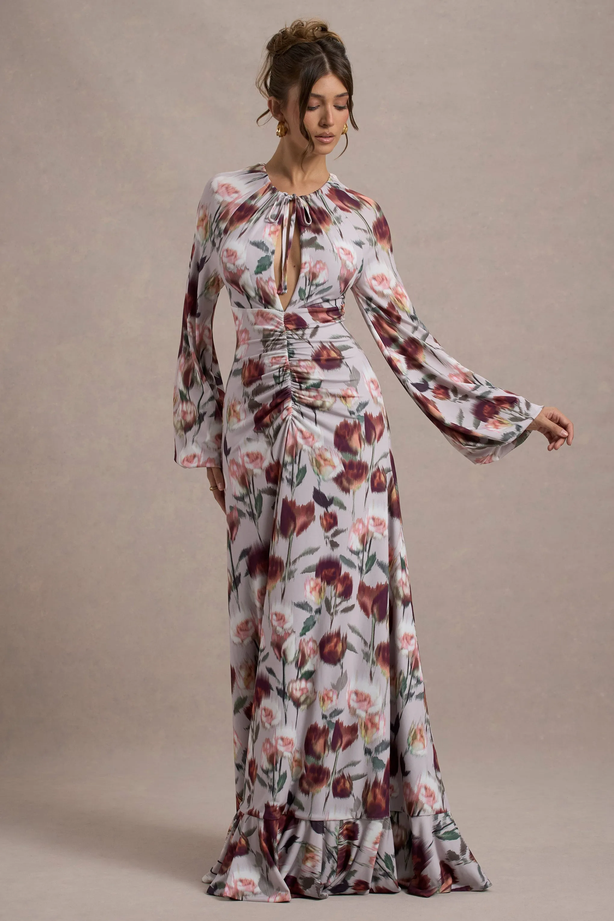 Althena | Cream Floral Print Balloon-Sleeve Maxi Dress sold by Club L London product image thumbnail 2