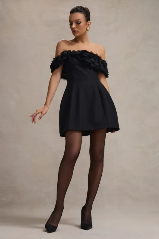 Micro Muse | Black Floral Bardot Mini Dress sold by Club L London