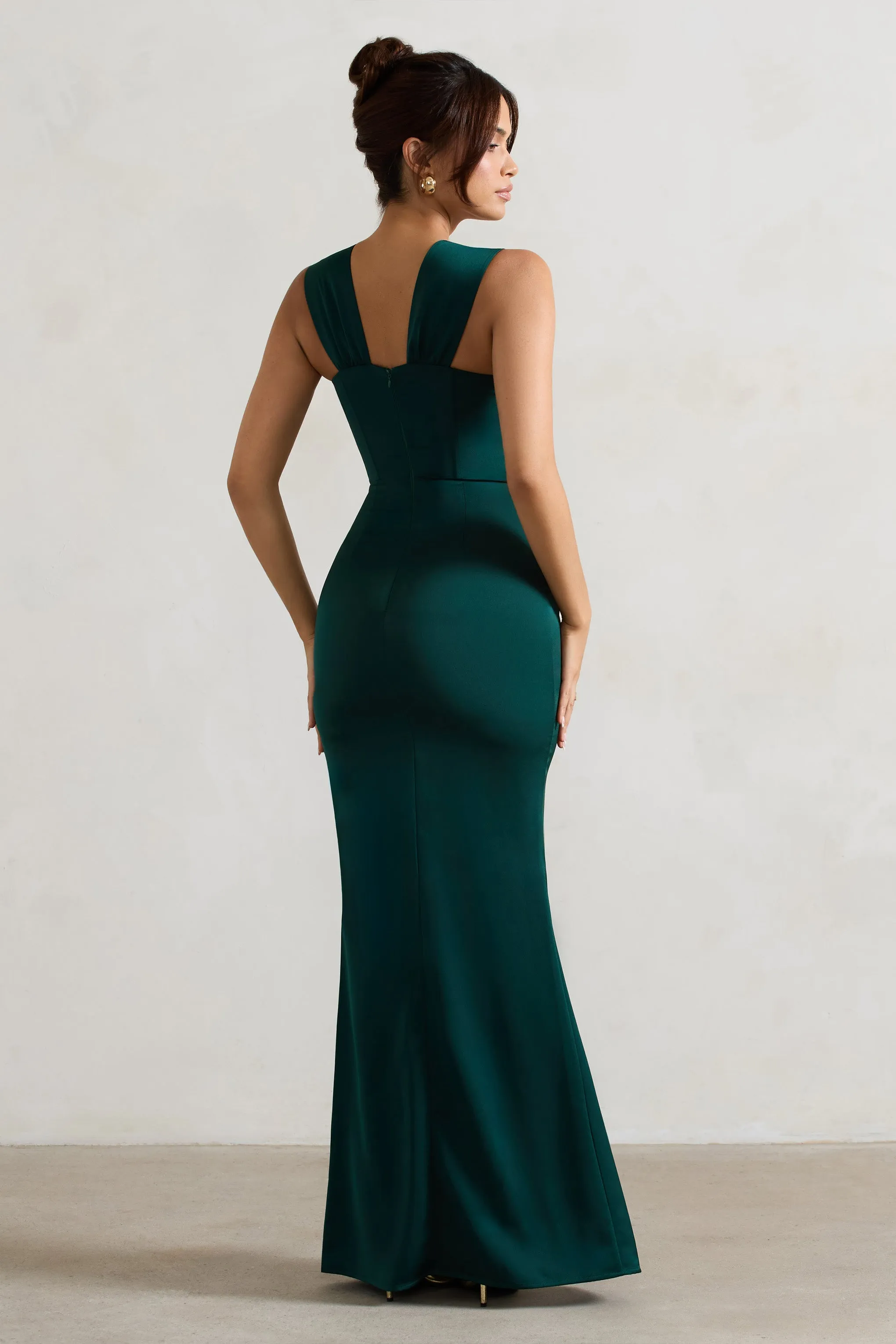 A Romantic | Green Satin Corset Wrap Maxi Dress sold by Club L London product image thumbnail 2