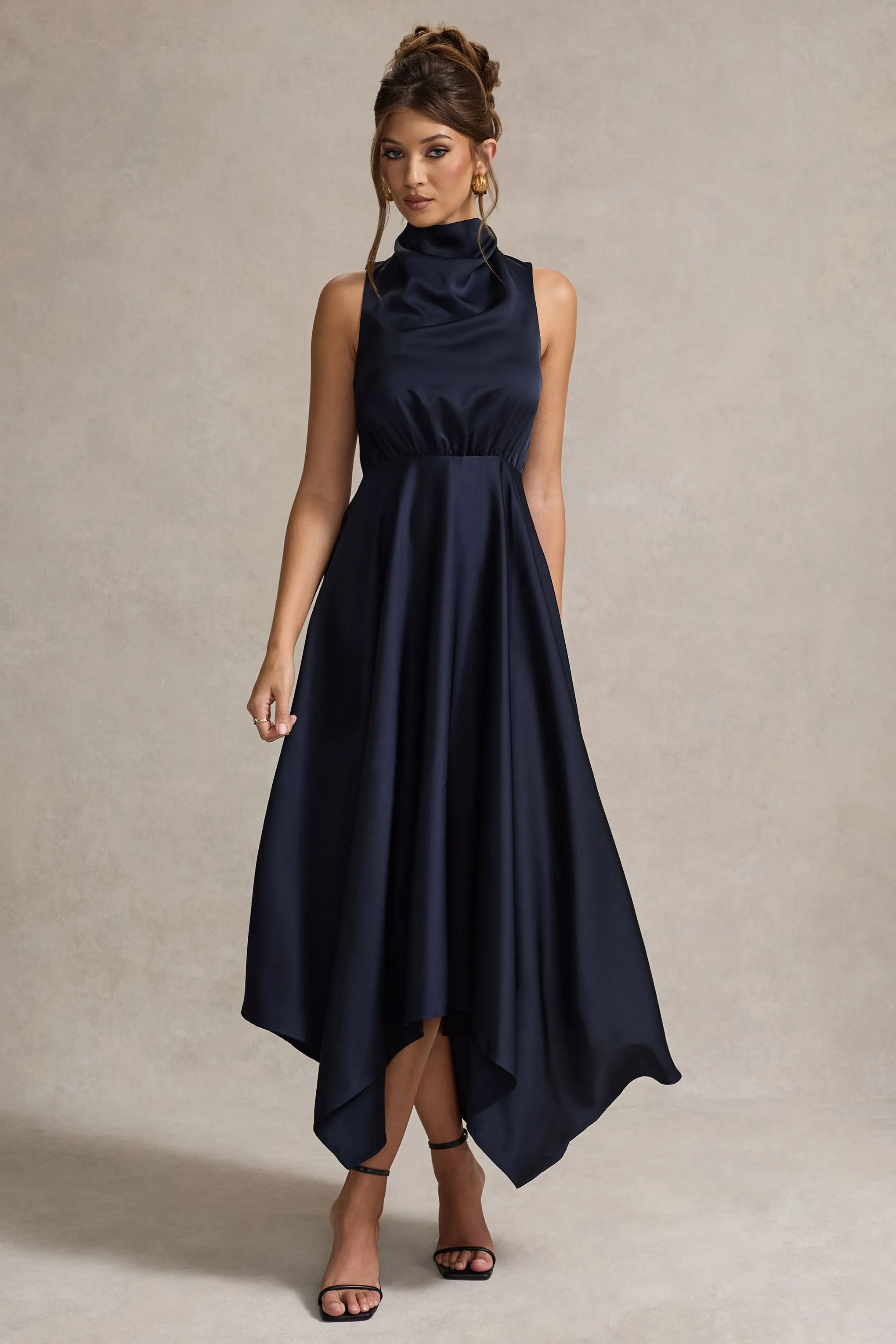 Kerri | Navy Satin Cowl-Neck Maxi Dress sold by Club L London product image thumbnail 4