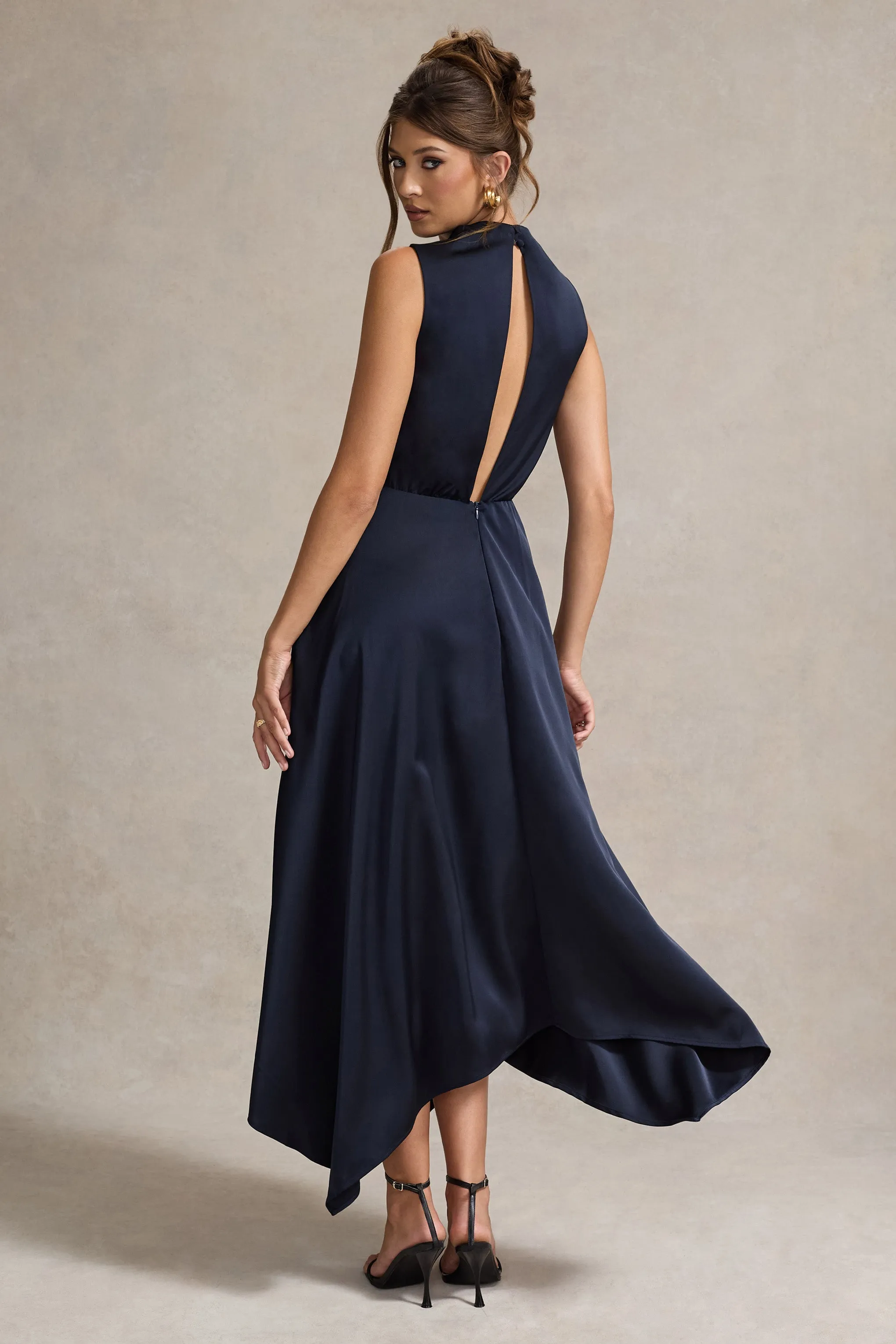 Kerri | Navy Satin Cowl-Neck Maxi Dress sold by Club L London product image thumbnail 2