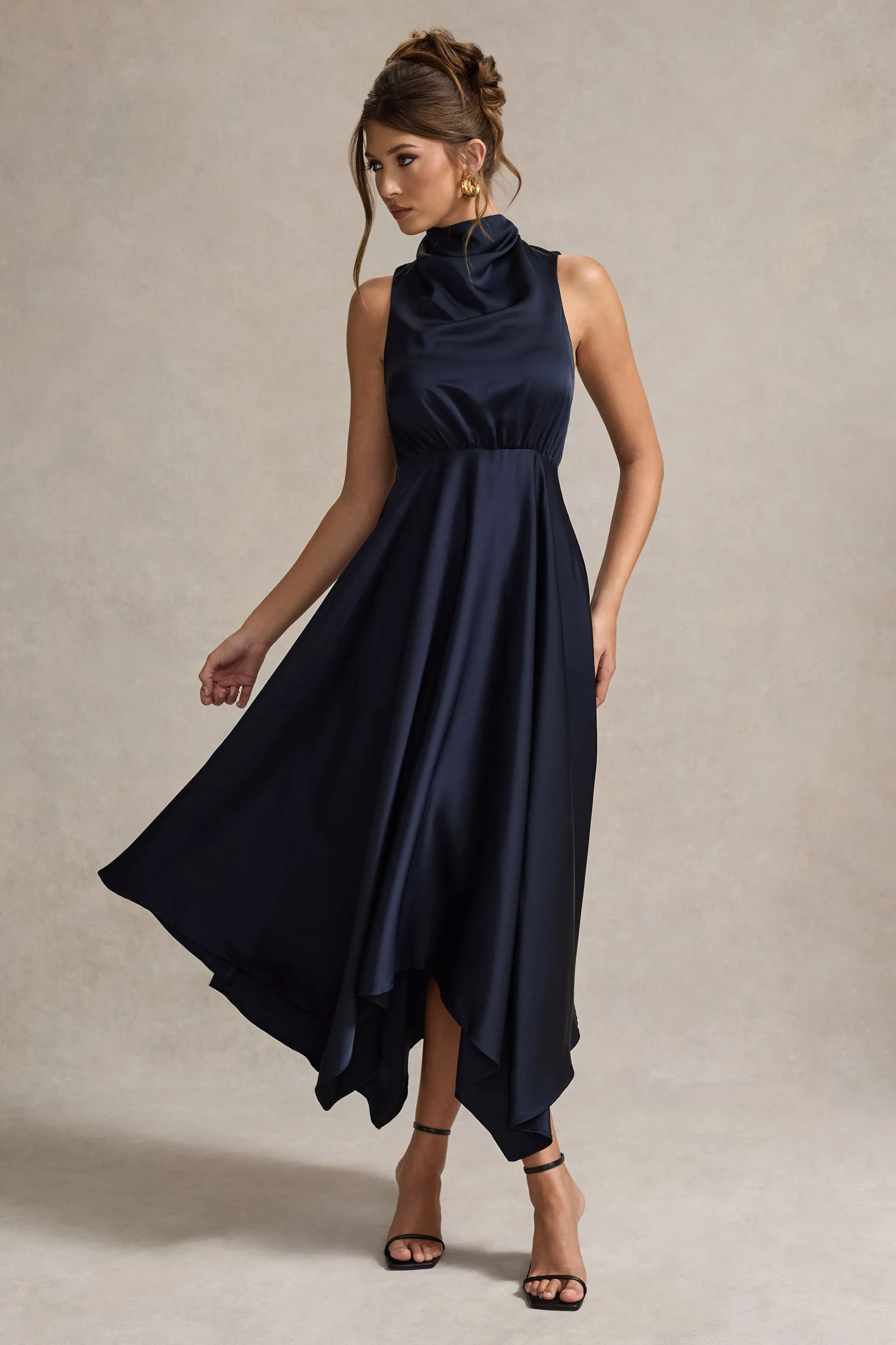 Kerri | Navy Satin Cowl-Neck Maxi Dress sold by Club L London product image thumbnail 5