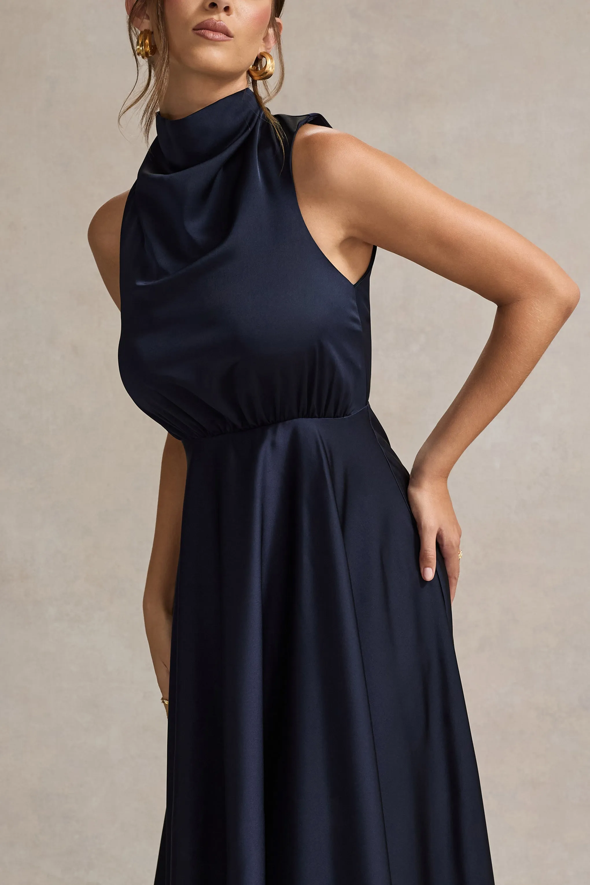 Kerri | Navy Satin Cowl-Neck Maxi Dress sold by Club L London product image thumbnail 3