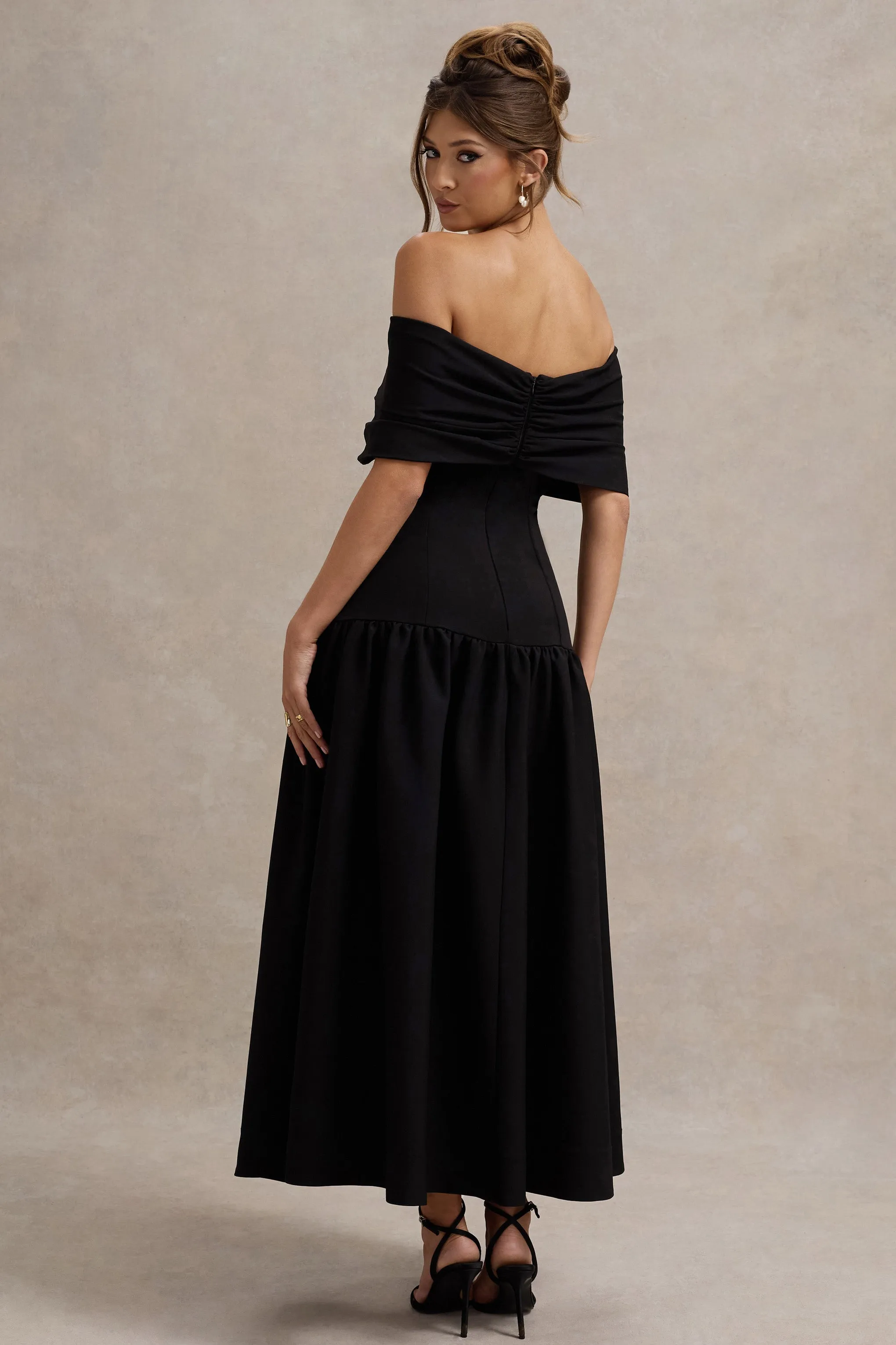 Marguerite | Black Twisted Bardot Drop-Waist Maxi Dress sold by Club L London product image thumbnail 2