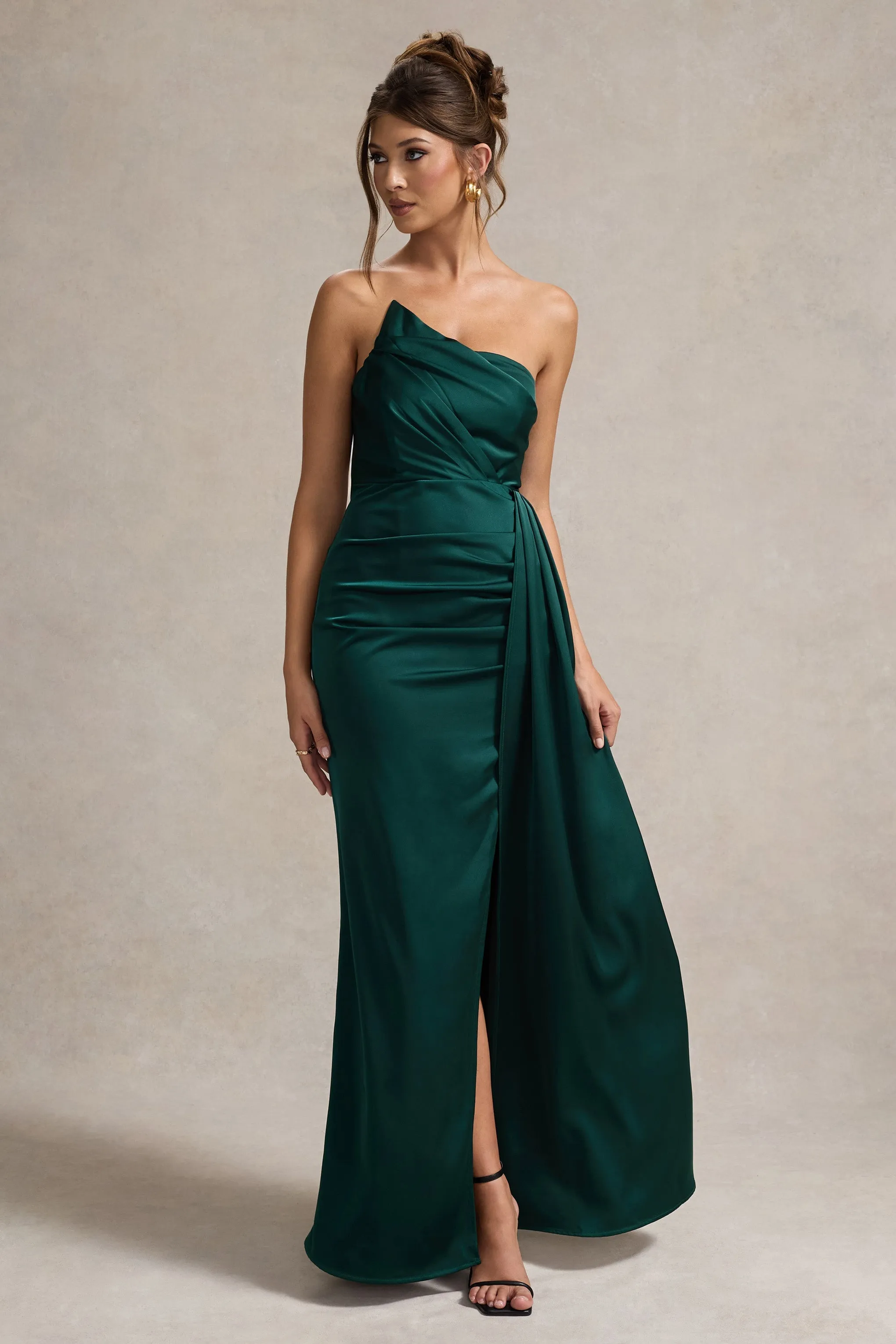 Hollywood | Bottle Green Satin Strapless Draped Maxi Dress sold by Club L London product image thumbnail 5