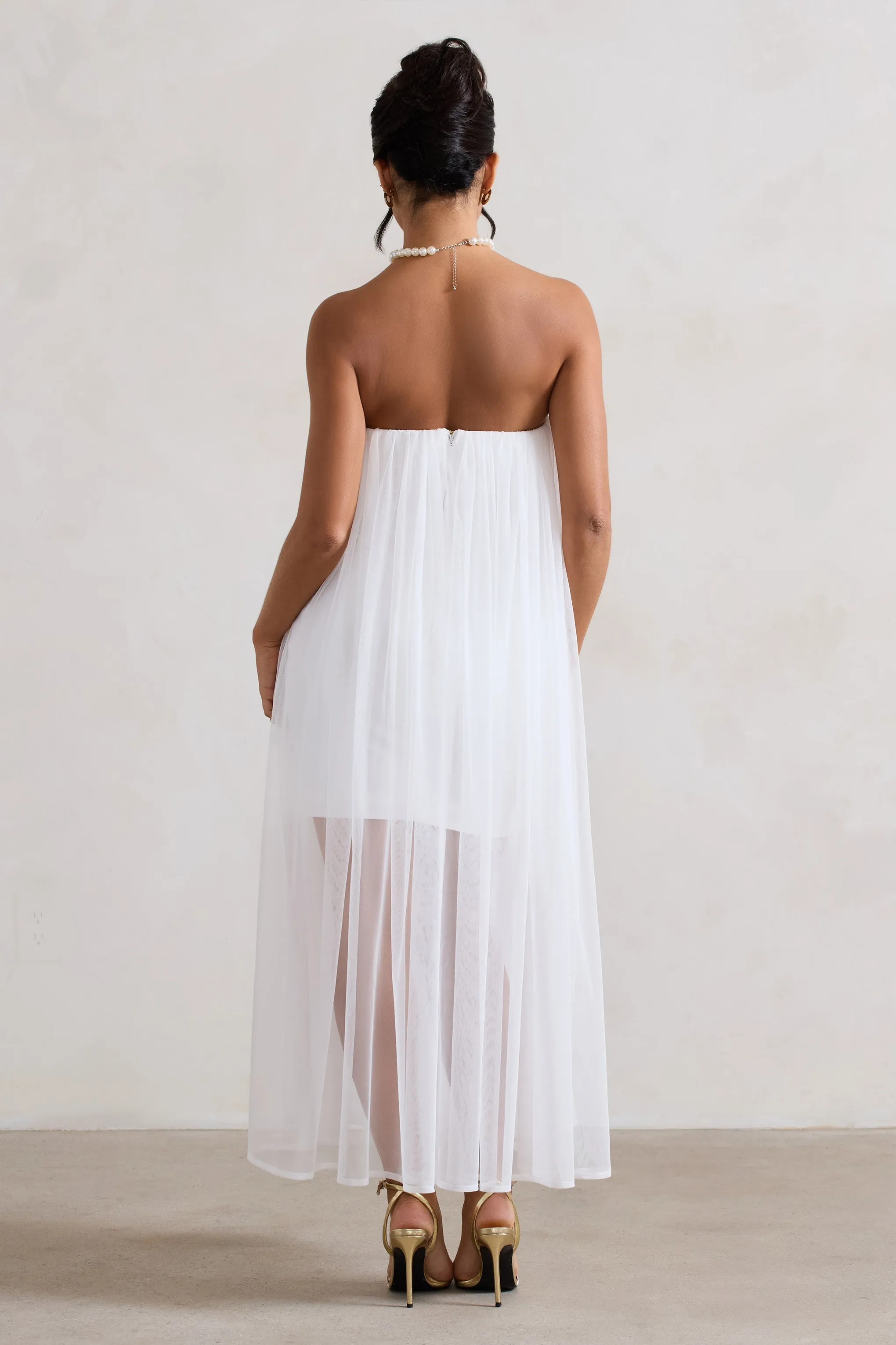 Dreamland | Ivory Sweetheart Corset Mini Dress With Tulle Overlay sold by Club L London product image thumbnail 2