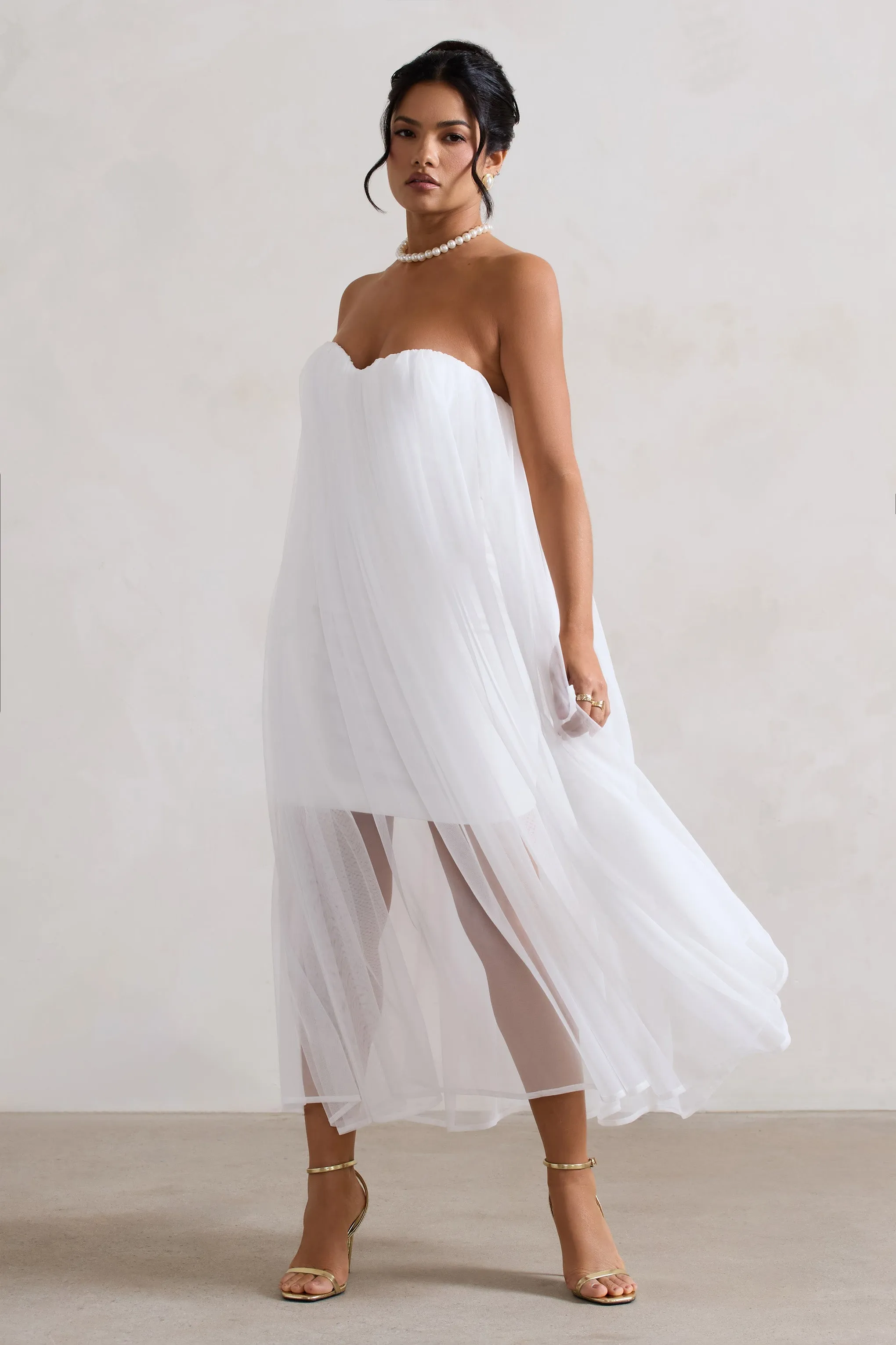 Dreamland | Ivory Sweetheart Corset Mini Dress With Tulle Overlay sold by Club L London product image thumbnail 5