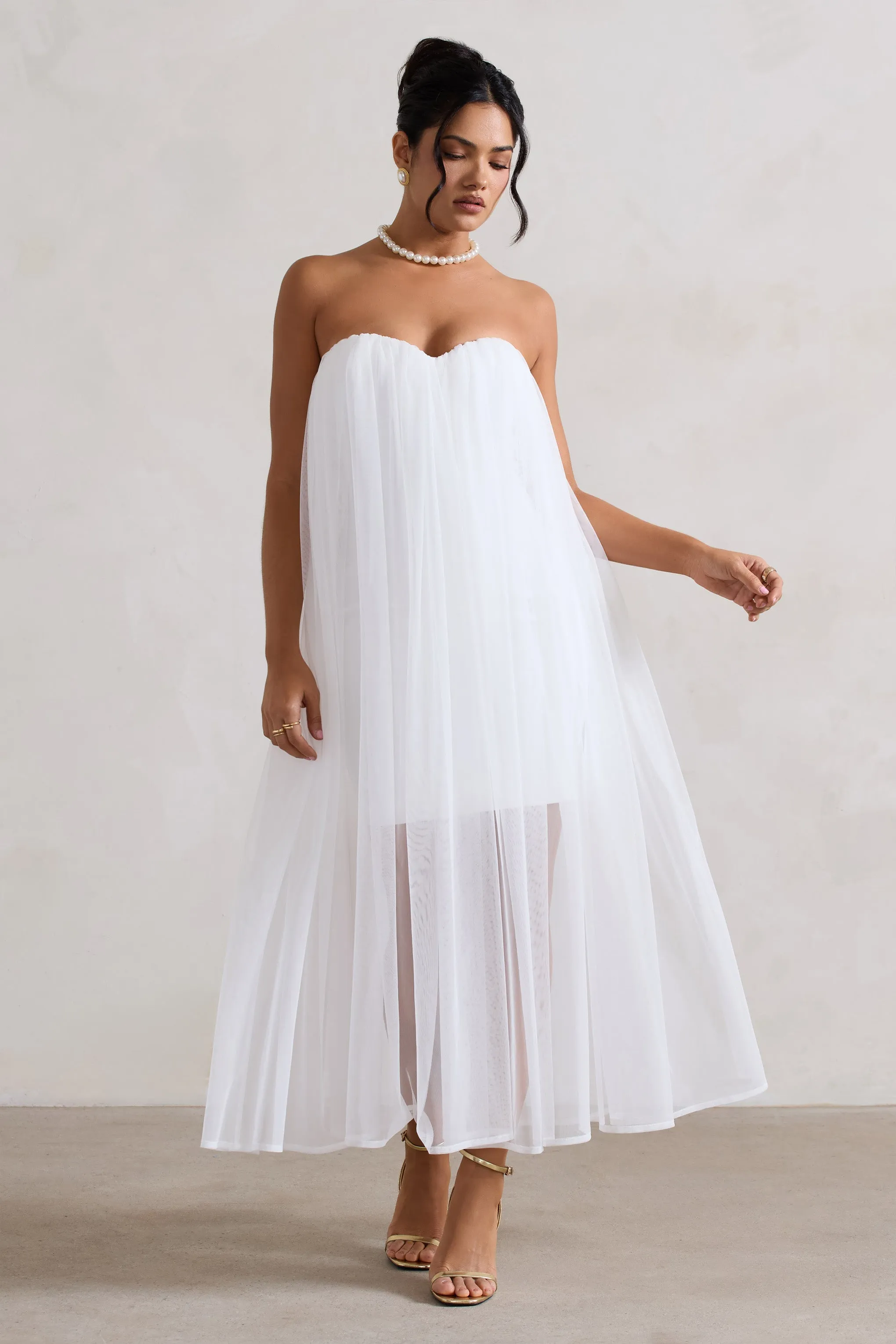 Dreamland | Ivory Sweetheart Corset Mini Dress With Tulle Overlay sold by Club L London product image thumbnail 4