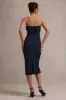 Highway | Navy Pinstripe Strapless Midi Dress sold by Club L London