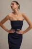 Highway | Navy Pinstripe Strapless Midi Dress sold by Club L London
