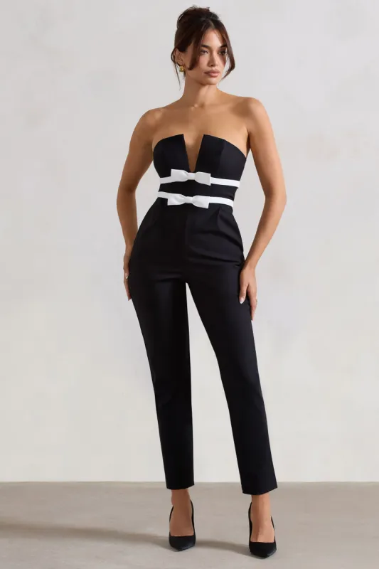 Casta | Black Strapless Tailored Straight-Leg Jumpsuit With Bows sold by Club L London