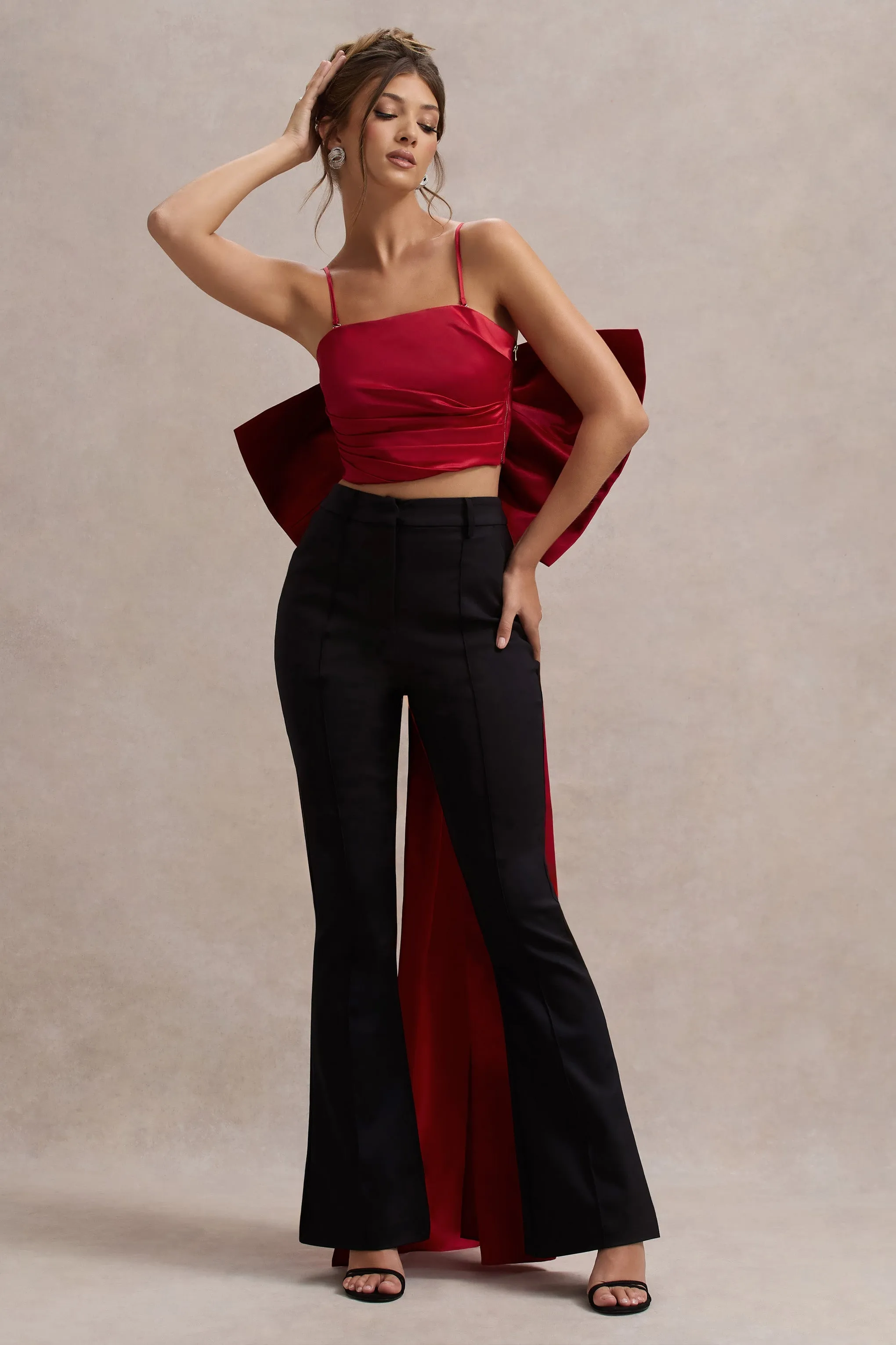 Sweet Escape | Red Satin Crop Top With Oversized Satin Bow sold by Club L London product image thumbnail 2