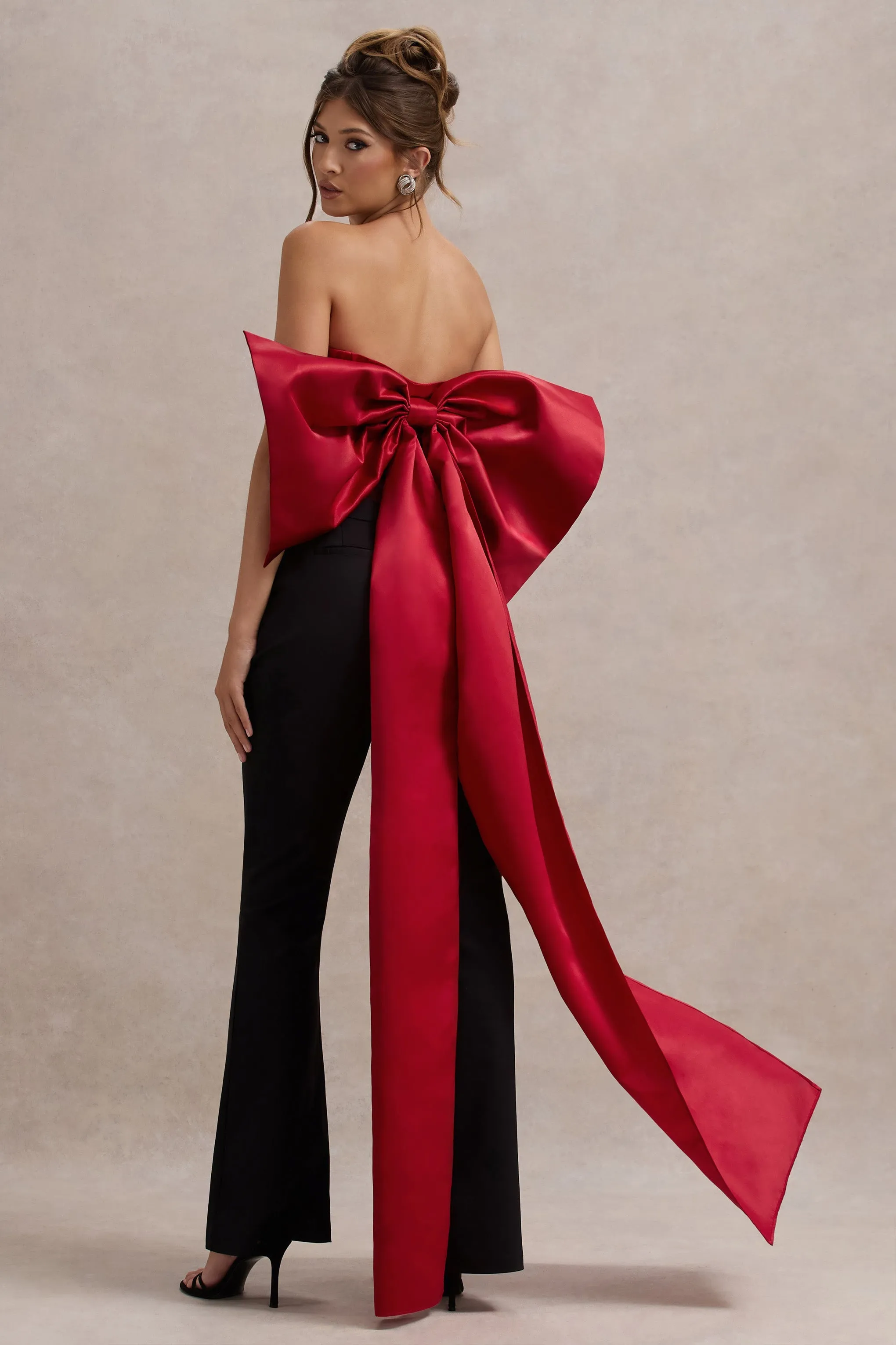 Sweet Escape | Red Satin Crop Top With Oversized Satin Bow sold by Club L London product image thumbnail 5