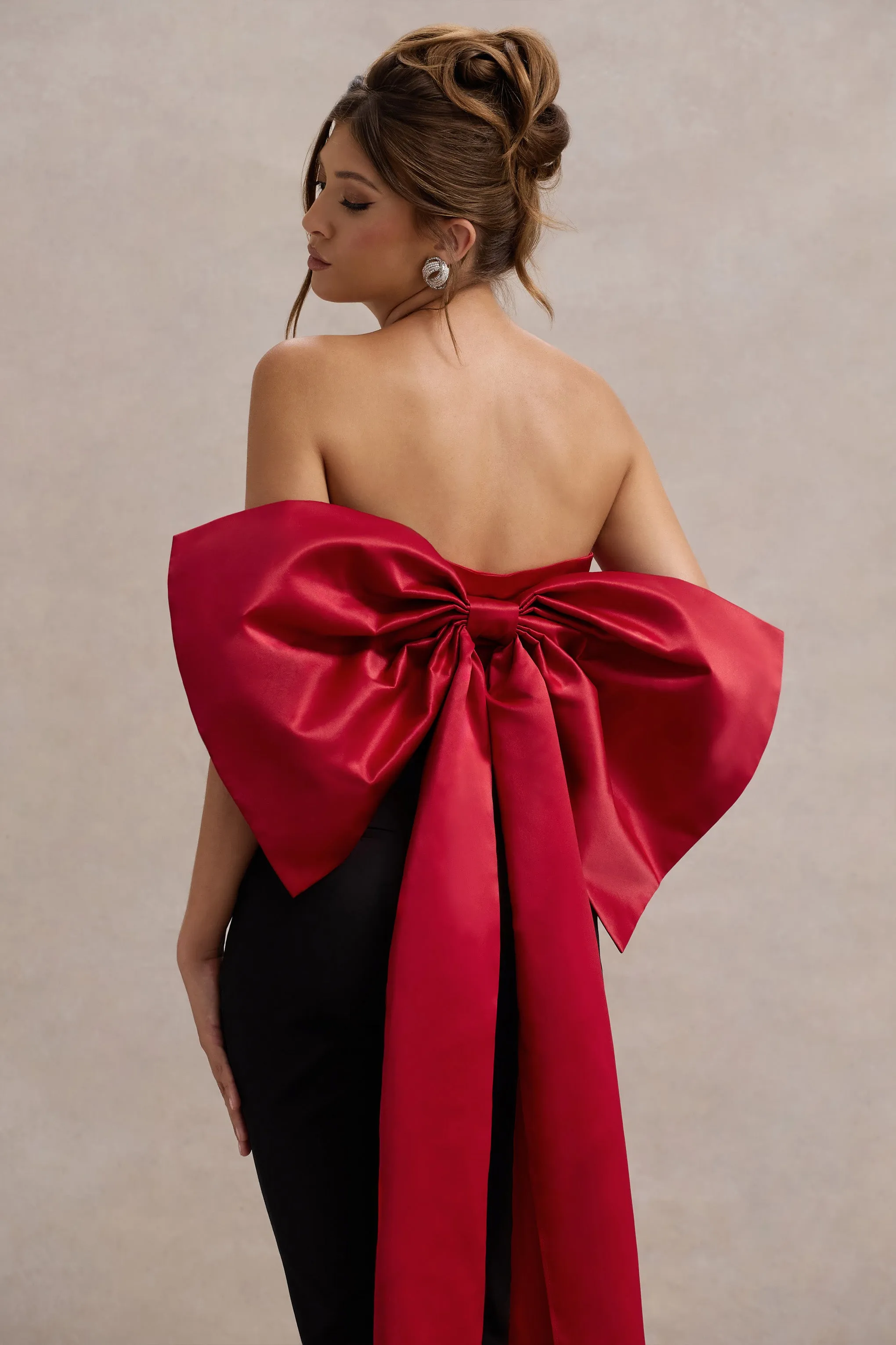 Sweet Escape | Red Satin Crop Top With Oversized Satin Bow sold by Club L London product image thumbnail 3