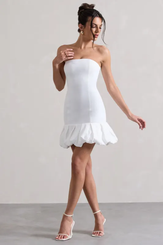 Liscia | White Bandeau Mini Dress With Ruffle Trim sold by Club L London