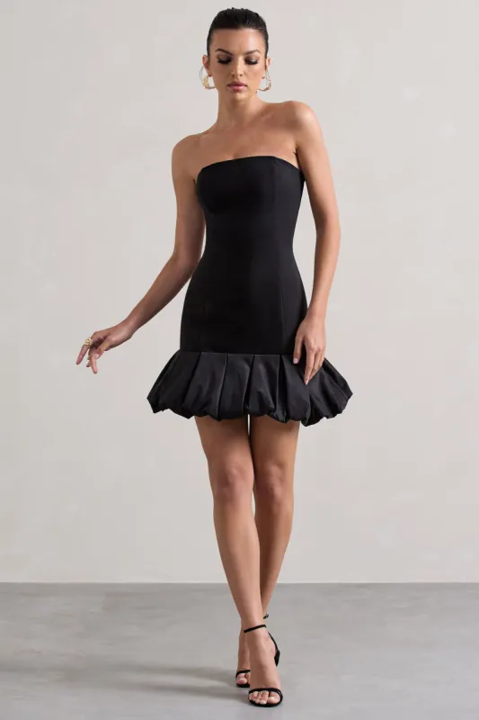 Liscia | Black Bandeau Mini Dress With Ruffle Trim sold by Club L London
