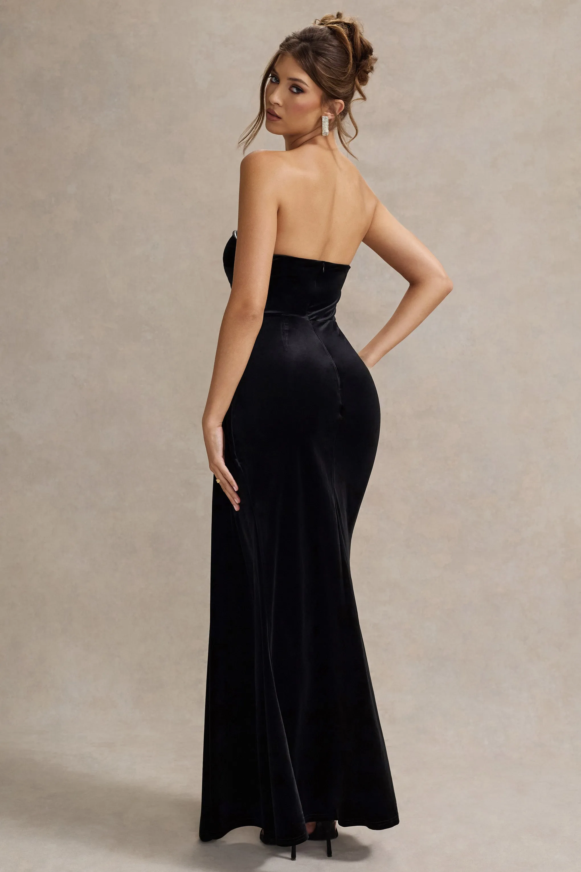 Zafira | Black Velvet Strapless Draped Maxi Dress sold by Club L London product image thumbnail 2
