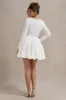 Wilder | White Square-Neck Long-Sleeve Skater Mini Dress sold by Club L London