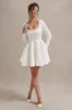 Wilder | White Square-Neck Long-Sleeve Skater Mini Dress sold by Club L London