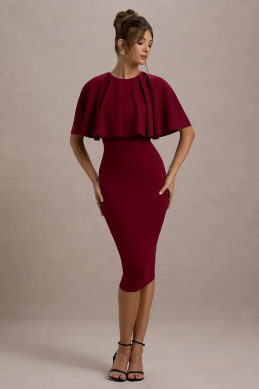 Andorra | Berry Bodycon Cape Midi Dress sold by Club L London