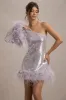 Free Soul | Lilac Sequin One-Shoulder Feather Trim Mini Dress sold by Club L London