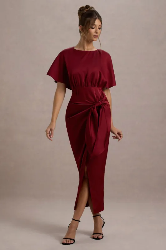 Mika | Port Satin Short-Sleeve Wrap Maxi Dress sold by Club L London