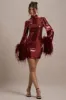 Cupid | Port Sequin High-Neck Mini Dress With Feather Cuffs sold by Club L London