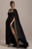 Veranna | Black Chiffon Cape with Fur Trim sold by Club L London