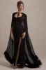 Veranna | Black Chiffon Cape with Fur Trim sold by Club L London