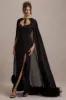 Veranna | Black Chiffon Cape with Fur Trim sold by Club L London