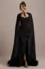 Veranna | Black Chiffon Cape with Fur Trim sold by Club L London