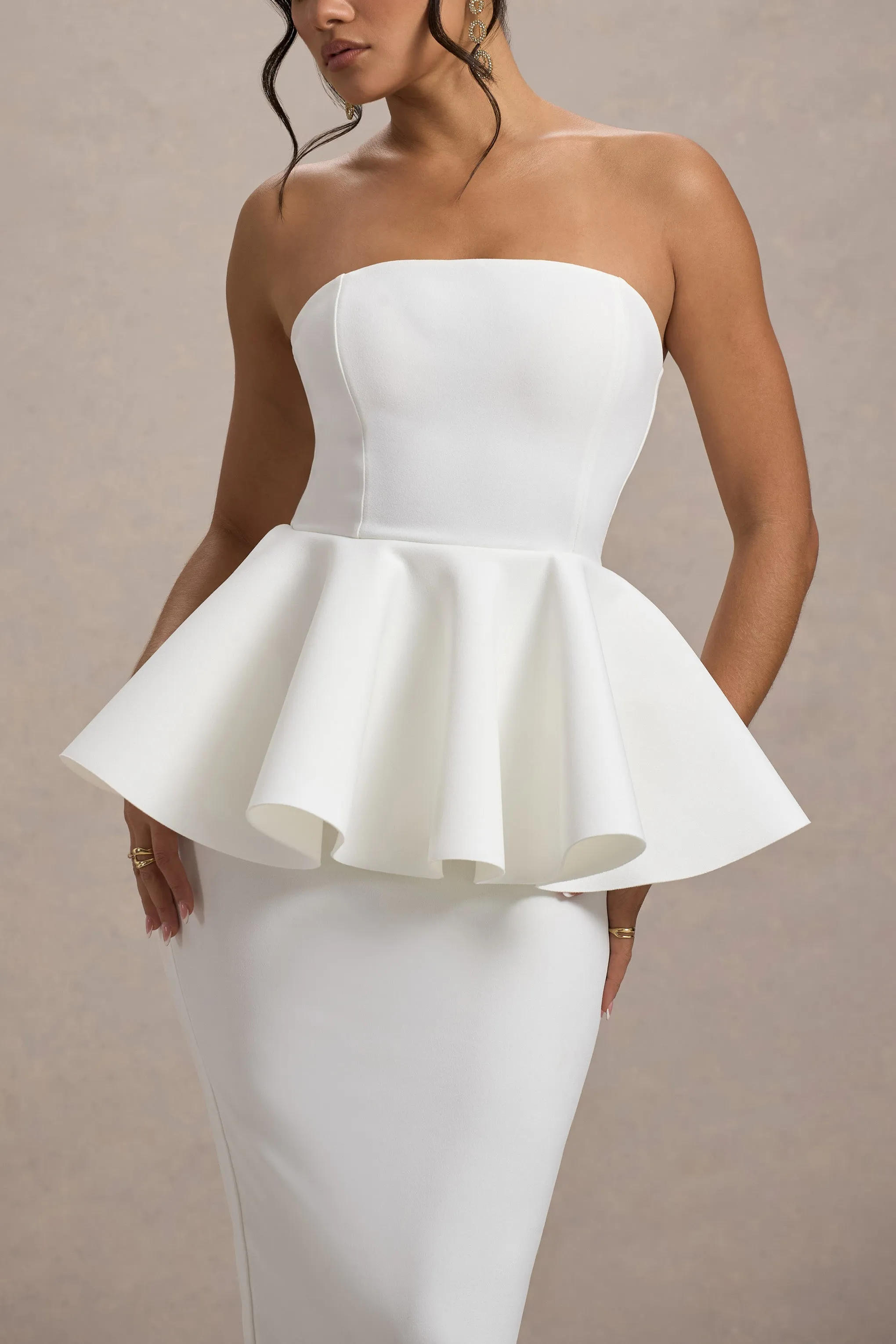 First Dance | White Bandeau Peplum Midi Dress sold by Club L London product image thumbnail 3