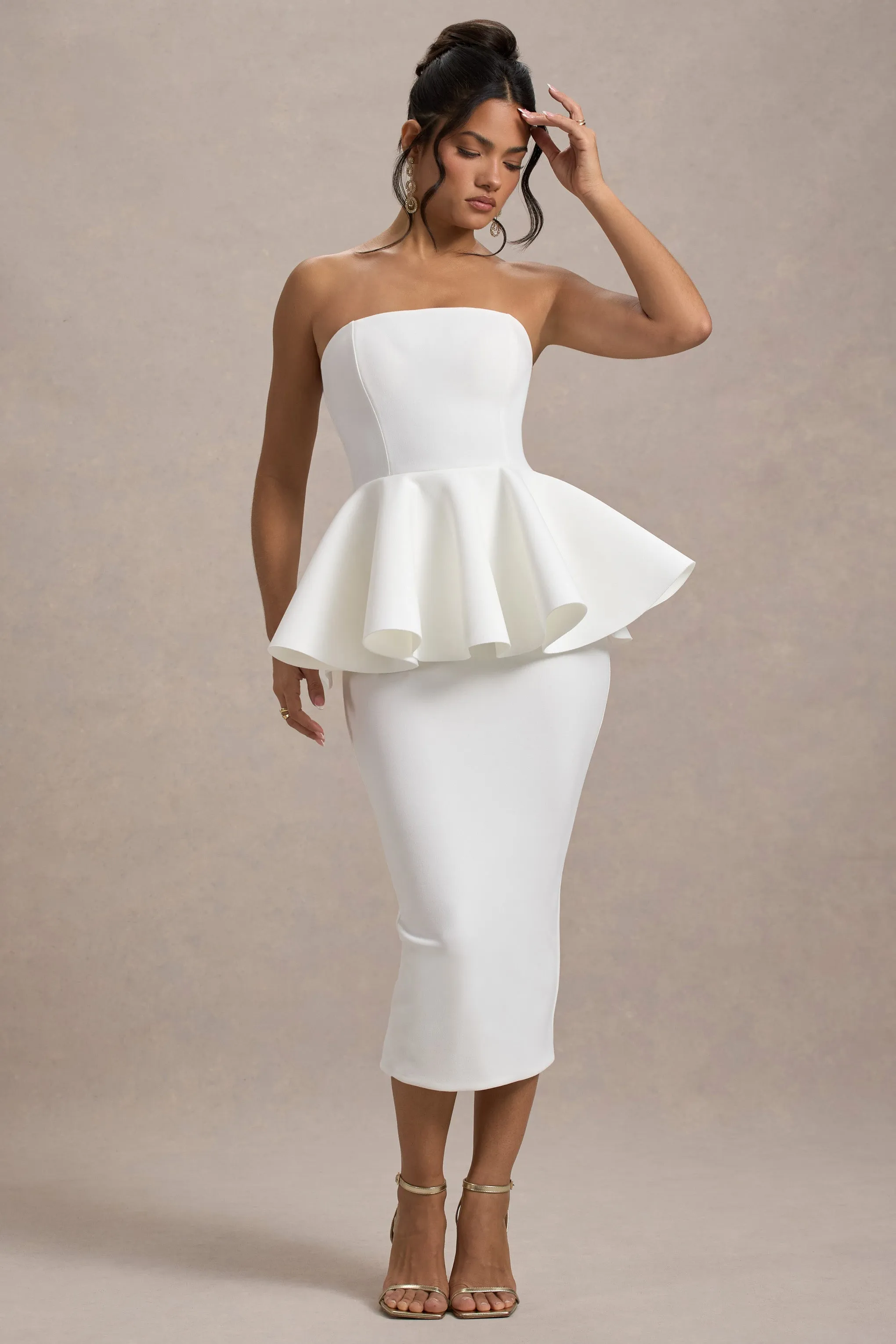 First Dance | White Bandeau Peplum Midi Dress sold by Club L London product image thumbnail 5