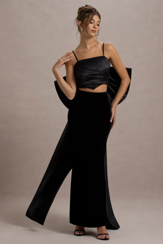 Alize | Black Velvet Split Maxi Skirt sold by Club L London