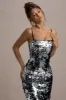 Azure | Silver Sequin Strappy Midi Dress sold by Club L London
