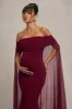 Carlotta | Berry Bardot Maternity Maxi Dress With Chiffon Cape sold by Club L London