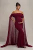 Carlotta | Berry Bardot Maternity Maxi Dress With Chiffon Cape sold by Club L London
