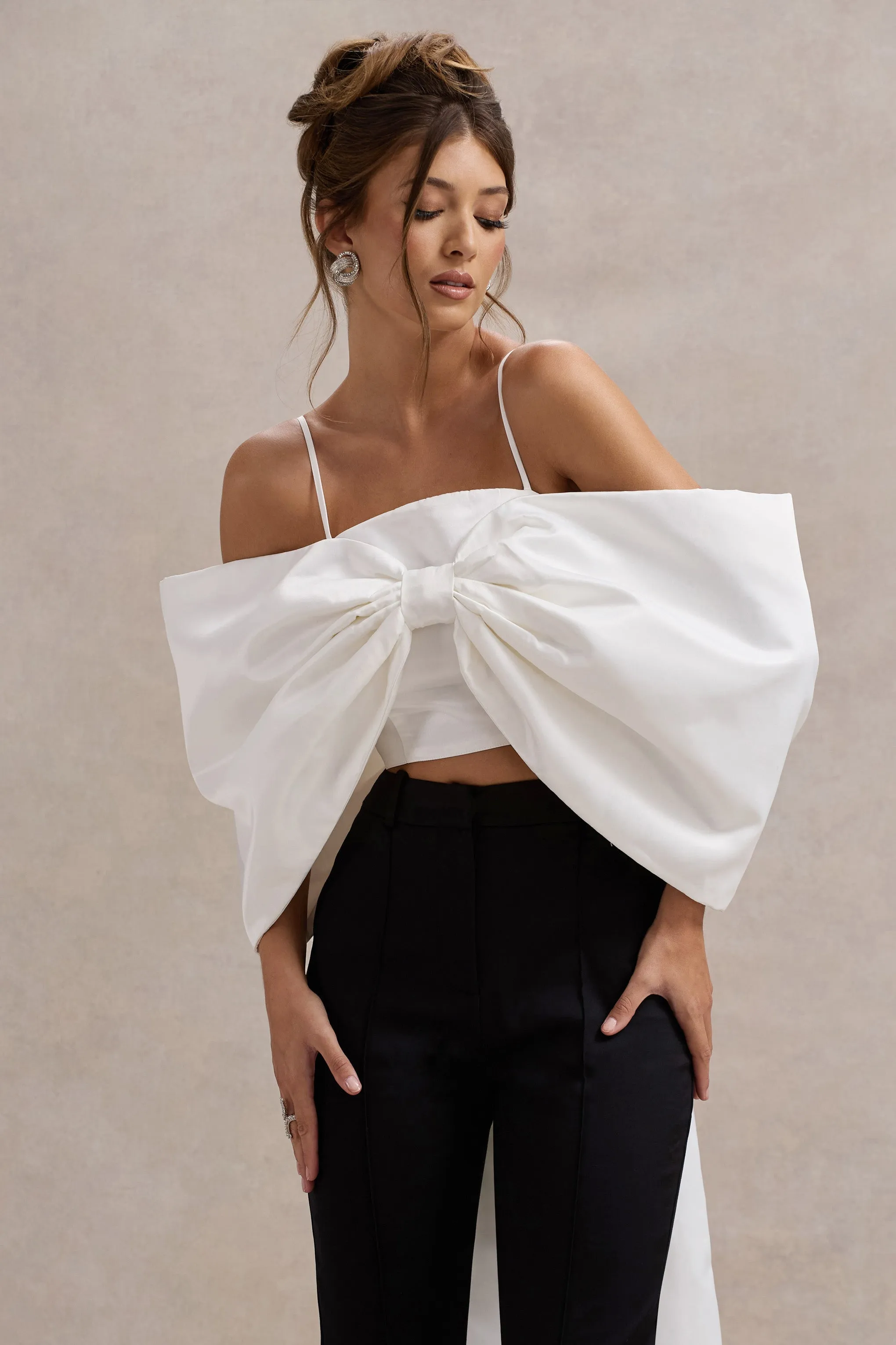 Souvenir | White Satin Top With Oversized Bow sold by Club L London product image thumbnail 4
