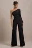 Upgrade | Black Lace Asymmetric Belted Wide-Leg Jumpsuit sold by Club L London