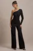 Upgrade | Black Lace Asymmetric Belted Wide-Leg Jumpsuit sold by Club L London