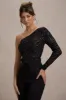 Upgrade | Black Lace Asymmetric Belted Wide-Leg Jumpsuit sold by Club L London