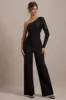 Upgrade | Black Lace Asymmetric Belted Wide-Leg Jumpsuit sold by Club L London