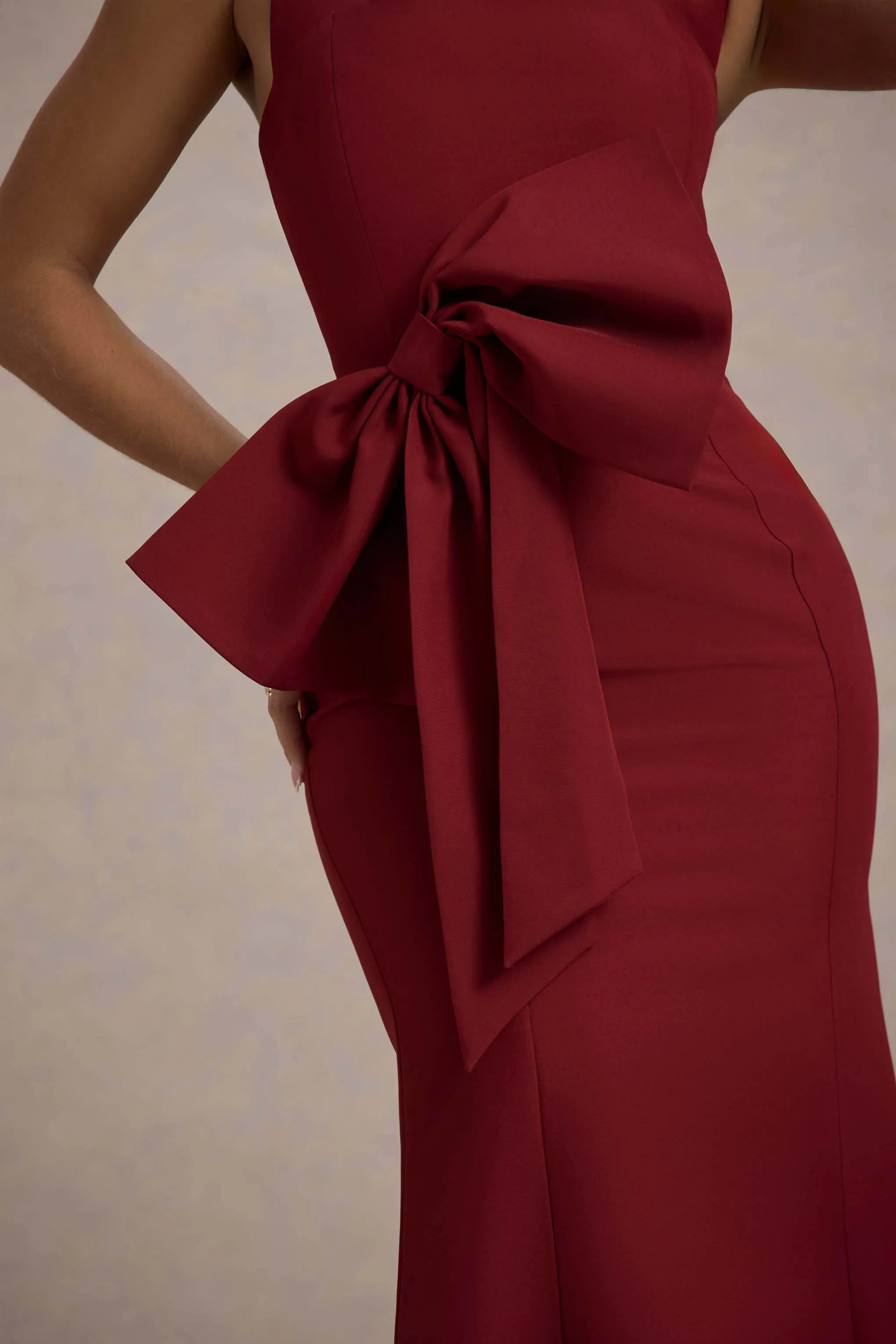 Aman | Berry Halter-Neck Midi Dress With Oversized Bow sold by Club L London product image thumbnail 5
