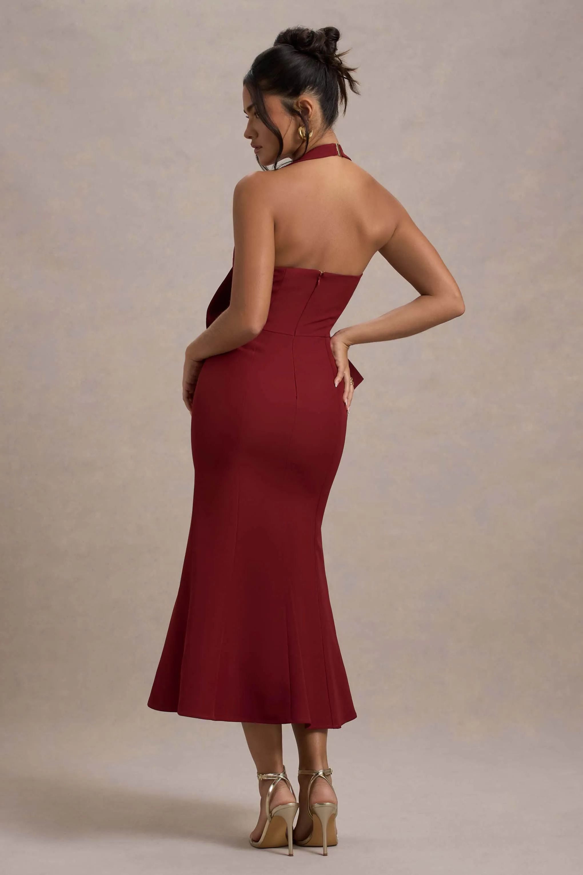 Aman | Berry Halter-Neck Midi Dress With Oversized Bow sold by Club L London product image thumbnail 2