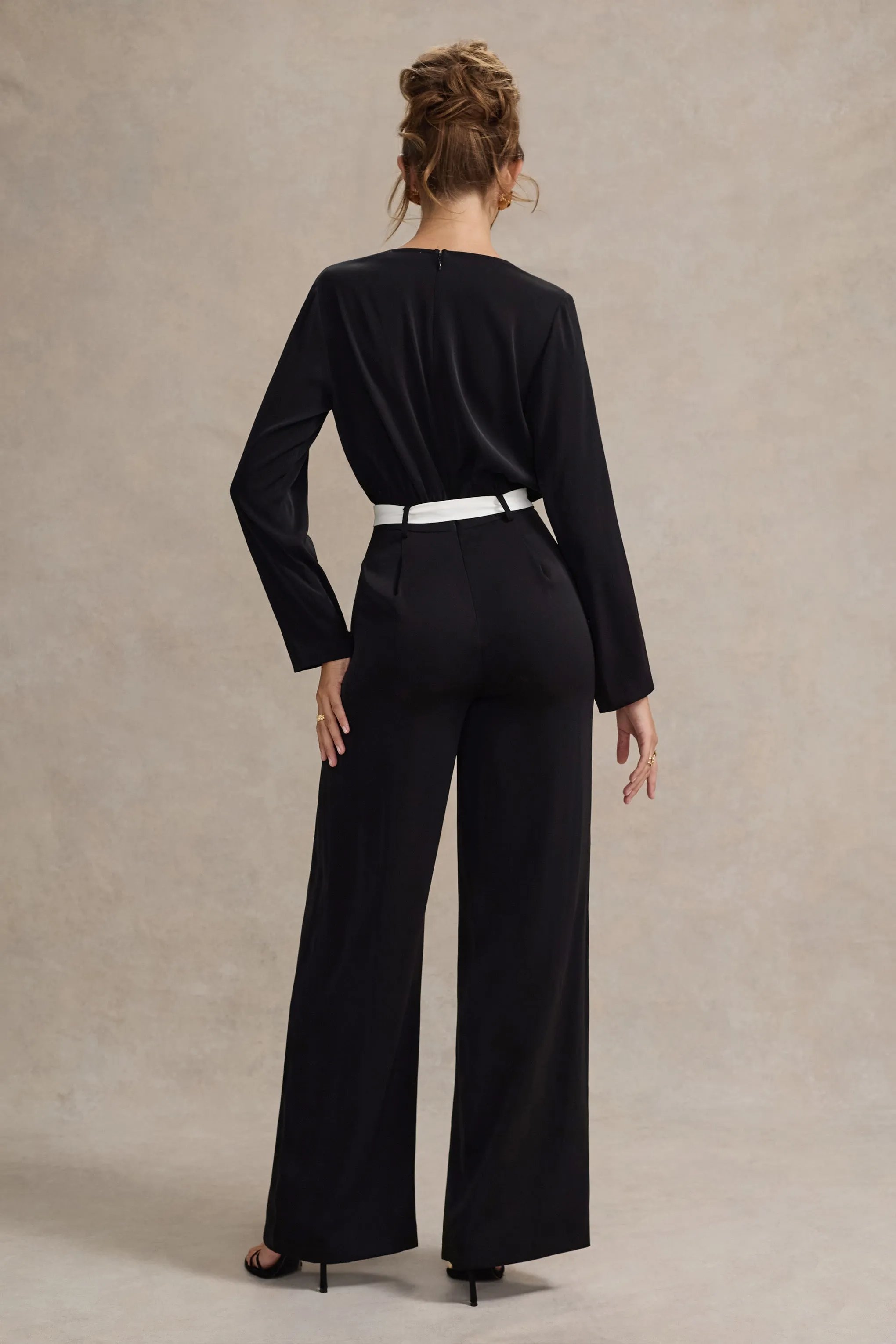 Ruba | Black Tailored Plunge Jumpsuit With Tie Waist sold by Club L London product image thumbnail 2