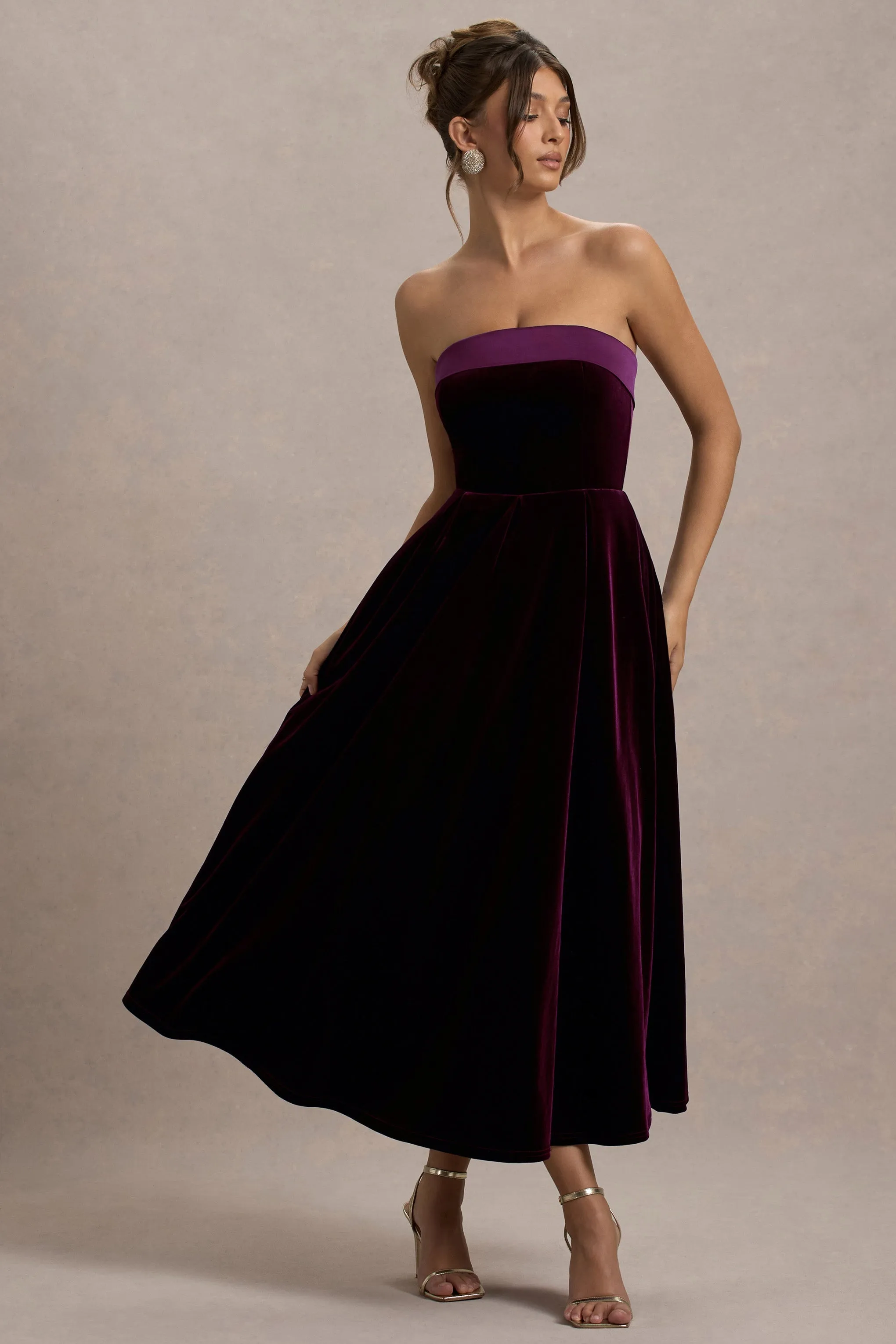 Delray | Port Velvet Bandeau Midi Dress sold by Club L London