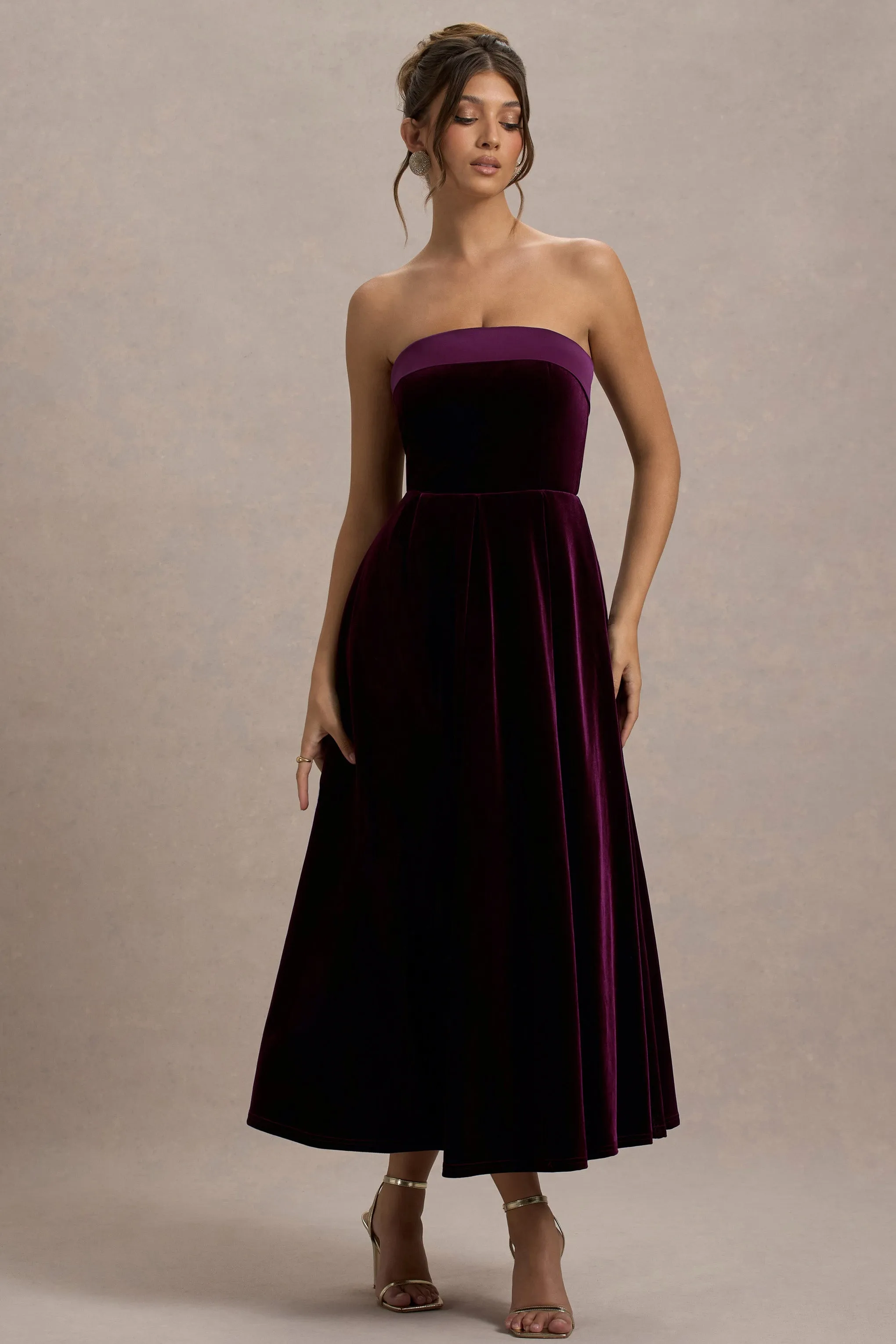 Delray | Port Velvet Bandeau Midi Dress sold by Club L London product image thumbnail 4
