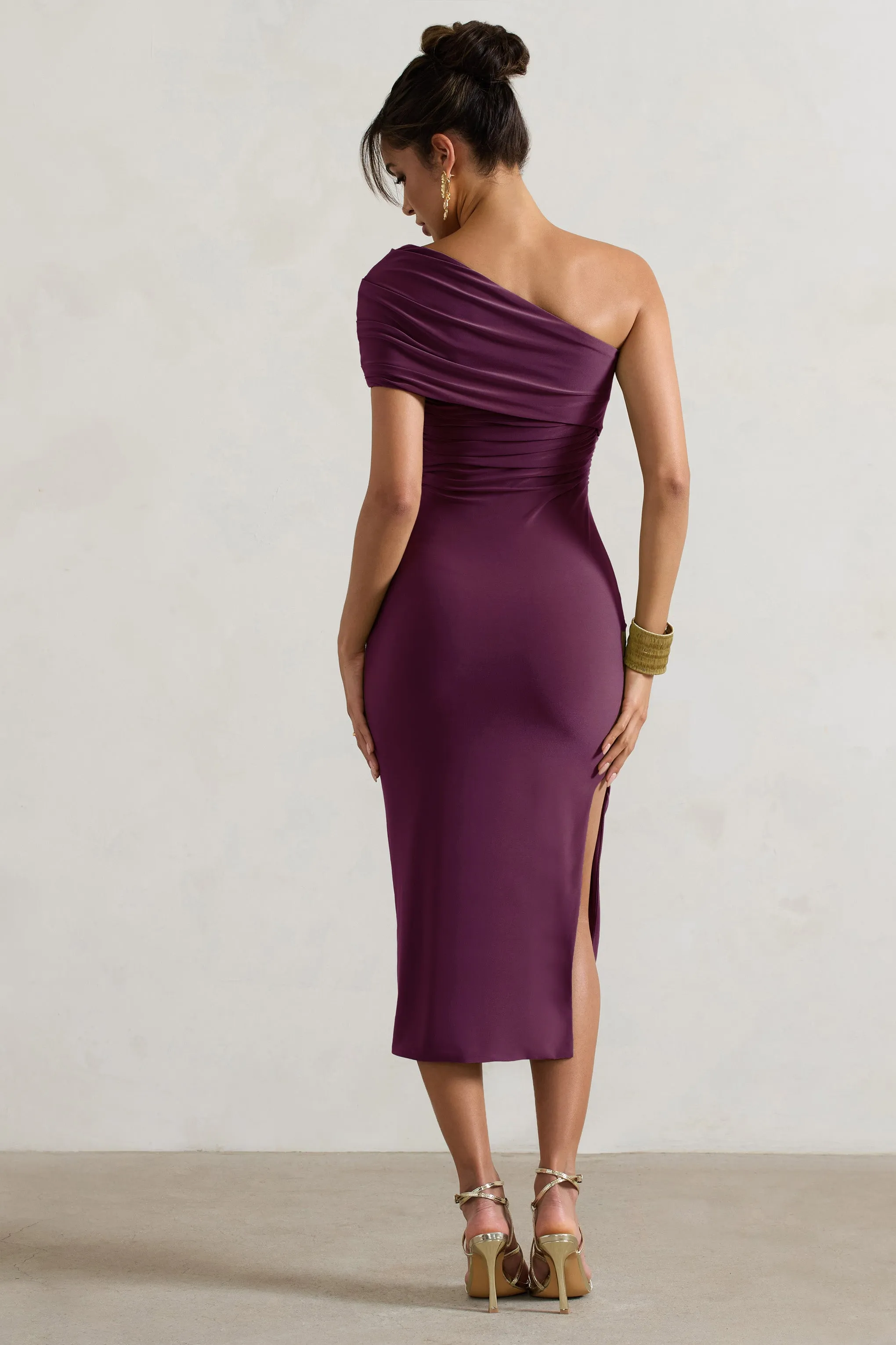 Hawaii | Plum Asymmetric One-Shoulder Split Midi Dress sold by Club L London product image thumbnail 2